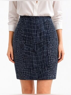 Yves Saint Laurent Charcoal Croc Embossed Pencil Skirt Size 6